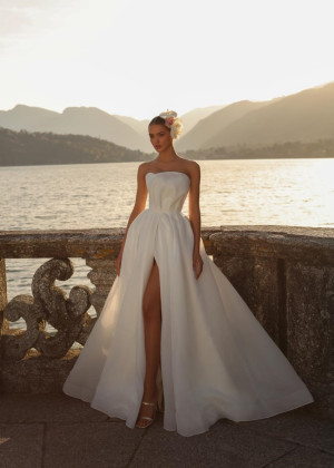 Strapless Ivory Organza Slit Unusual Wedding Dress